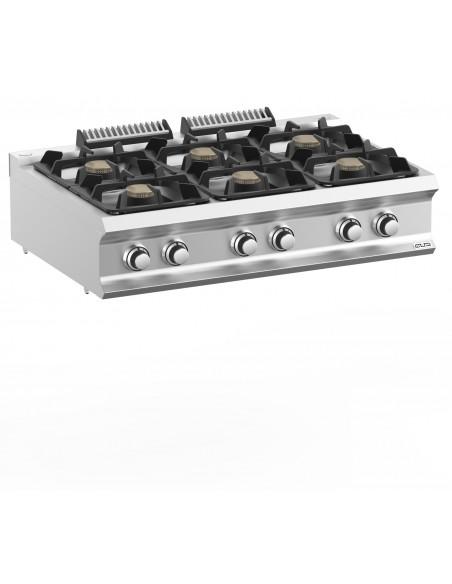 Fourneau 6 feux gaz dessus seul - Référence FB711TXL - fabrication robuste en acier inoxydable avec brûleurs haute puissance_0
