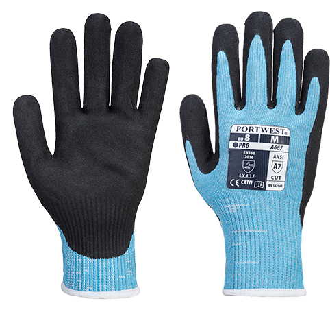 Gant bleu noir large A667B8RL - Résistance aux coupures maximale EN388:2016 - Double enduction nitrile_0