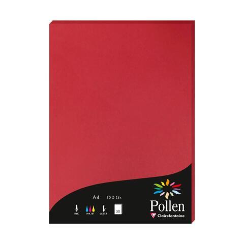 LOT DE 2 - ETUI DE 50 FEUILLES POLLEN 210X297MM 120G/M2 - ROUGE GROSEILLE