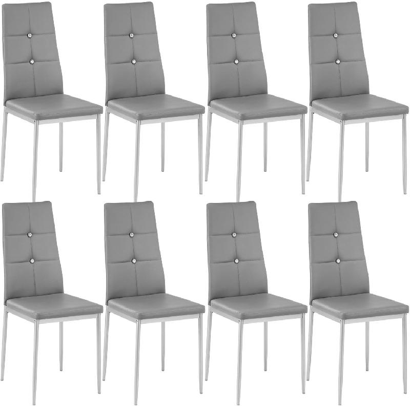 Lot de 8 chaises de salle à manger - design élégant avec faux diamants - rembourrées et légères - gris 08_0000002_0