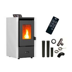 Poêle à granulés air 6,5 kW Anita Blanc Sannover avec Kit Raccordement Fumisterie - ANITA6Blanc_KitCheminee_0