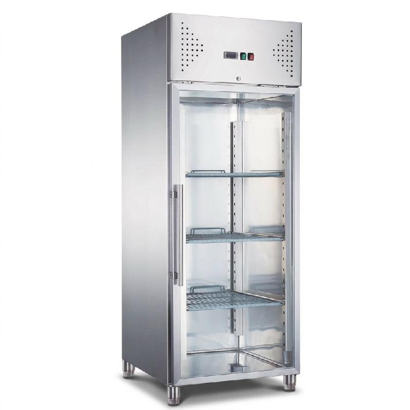 Romux® Armoire Réfrigérée Négative 1 Porte Vitrées 74 cm avec Refroidissement Froid Ventilé en Acier Inox Capacité de 650 L - 3 Étagères et_0