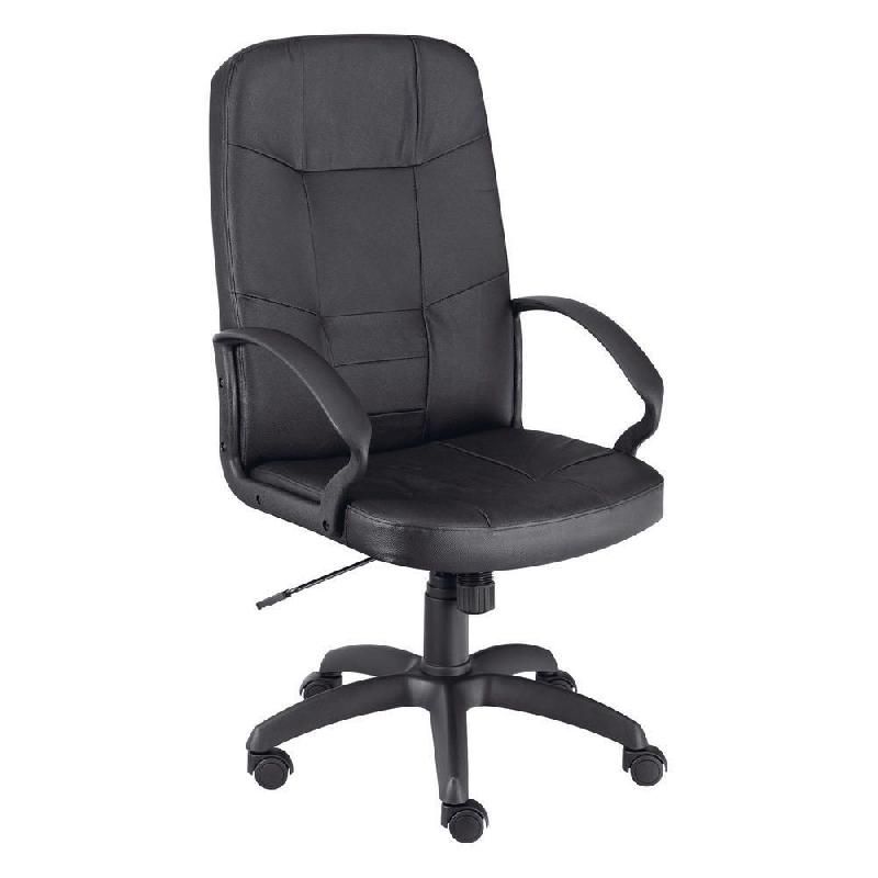 STAPLES FAUTEUIL DIRECTION LEO 2 CROÛTE DE CUIR HAUTEUR AJUSTABLE AVEC ACCOUDOIRS À ROULETTES HAUTEUR DOSSIER 65 CM NOIR