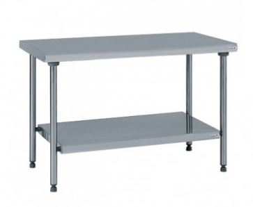 Table inox centrale avec étagère basse TOURNUS EQUIPEMENT - Référence 424 976 - Hauteur réglable, plan de travail robuste et certifiée NF Hygiène Alimentaire_0