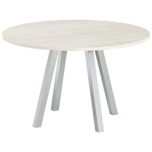 TABLE RÉUNION EVAN Ø 120 CM PIED ALU PLATEAU STRAT ACACIA - MBA