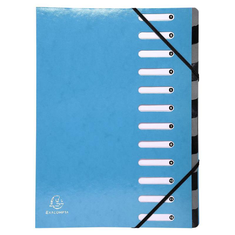 TRIEUR EXACOMPTA HARMONIKA IDERAMA 12 COMPARTIMENTS - DOS EXTENSIBLE A SOUFFLET - CAPACITE DE 600 FEUILLES A4 - BLEU CLAIR