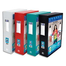 BOÎTE OXFORD GRANDE CAPACITÉ POLYVISION 24X32CM DOS 80MM AVEC BOUTON PRESSION COUVERTURE POLYPRO OPAQUE COLORIS ASSORTIS - LOT DE 8