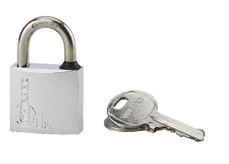 Cadenas à clé type 1 - 30 mm - Laiton chromé anticorrosion - Anse inoxydable - Thirard_0