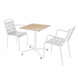 Oviala Business Ensemble table de terrasse stratifié chêne clair et 2 fauteuils blanc - Oviala - blanc métal 110746_0