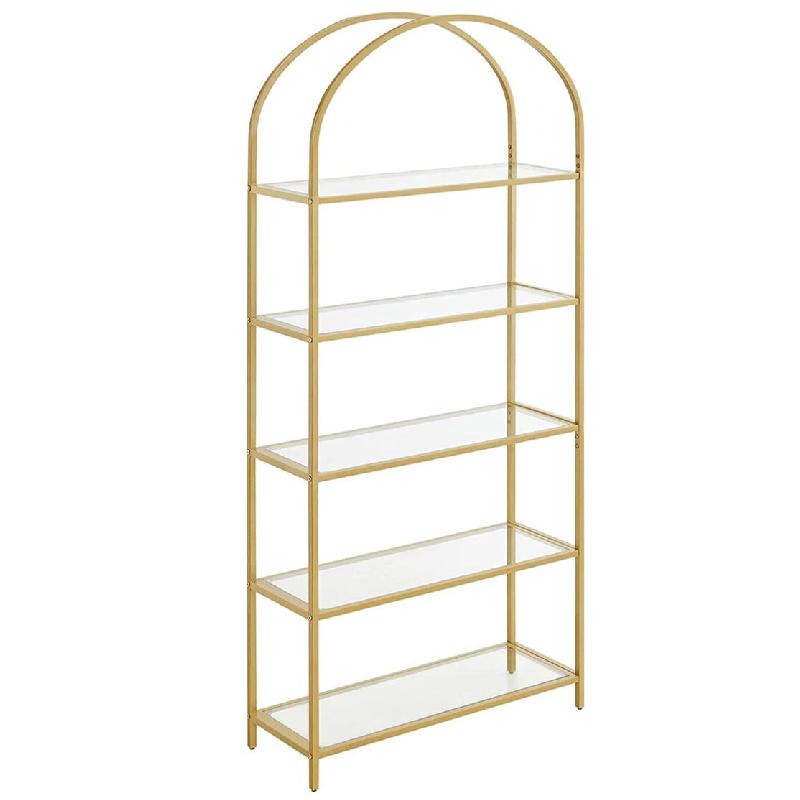 Helloshop26 - Bibliothèque 5 niveaux étagère de rangement en verre trempé dessus arqué structure en métal pour salon chambre bureau 12_0004182 -_0