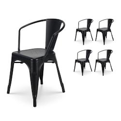 Kosmi Lot de 4 chaises en métal noir mat style industriel  - Avec accoudoirs - noir 3760301691198_0