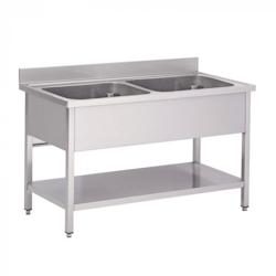 Plonge Professionnelle en Inox Avec 2 Éviers et Sous-tablette - Materiel Horeca - GD147BM2_0