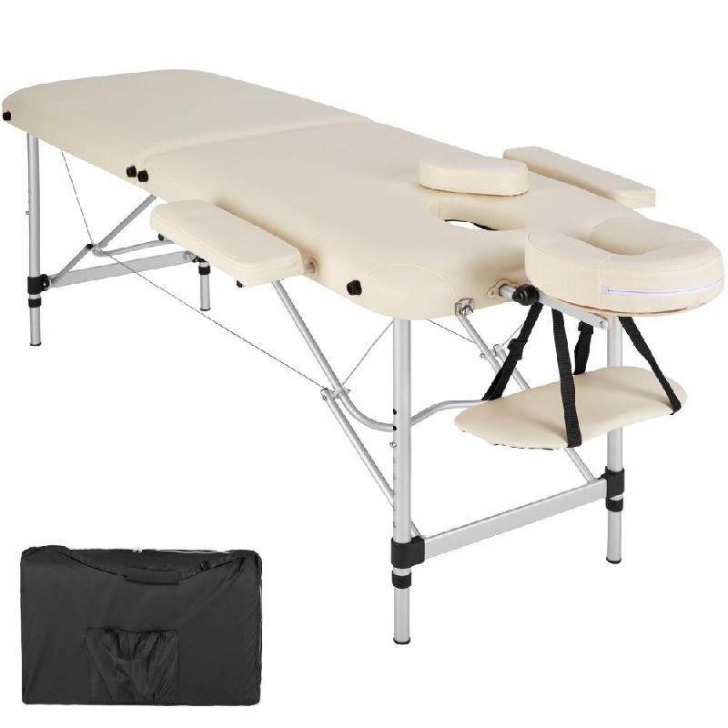 TABLE DE MASSAGE PLIANTE 2 ZONES ALUMINIUM PORTABLE + HOUSSE BEIGE 2008133_0