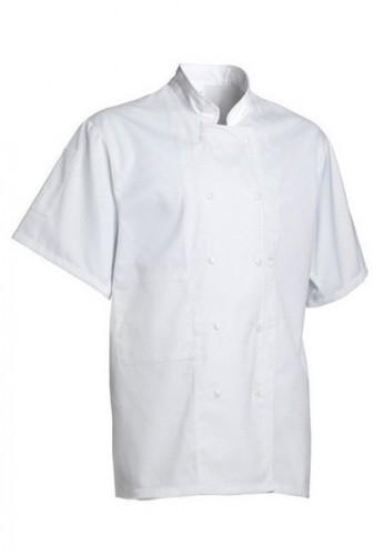 Veste de cuisine blanche - Manches courtes - Double boutonnage - Entretien facile_0