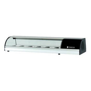 Vitrine à sushis réfrigérée inox - 6 bacs GN1/3 - Dimensions L1400 x P410 x H255 - Température +1°C à +5°C - Référence BCC-6_0