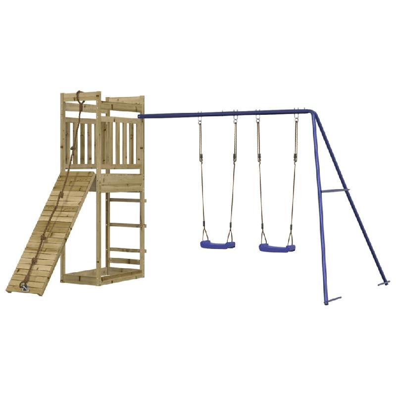 Aire de jeux d'extérieur en bois de pin imprégné - balançoires, toboggan, portiques robustes - 314 x 256 x 207 cm - Jeux de jardin 02_0005034_0