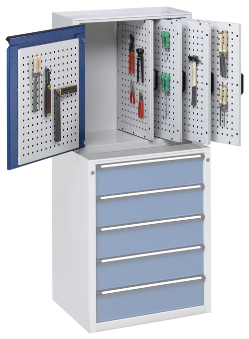 Armoire à panneaux à outils extensibles - L760xP400xH800mm - Panneaux perforés - RAL 7035 et RAL 5010_0