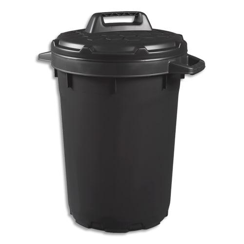 CEP - Poubelle publique noire en polypropylène 90L, avec couvercle à verrou tournant - Ø49 x H75 cm_0