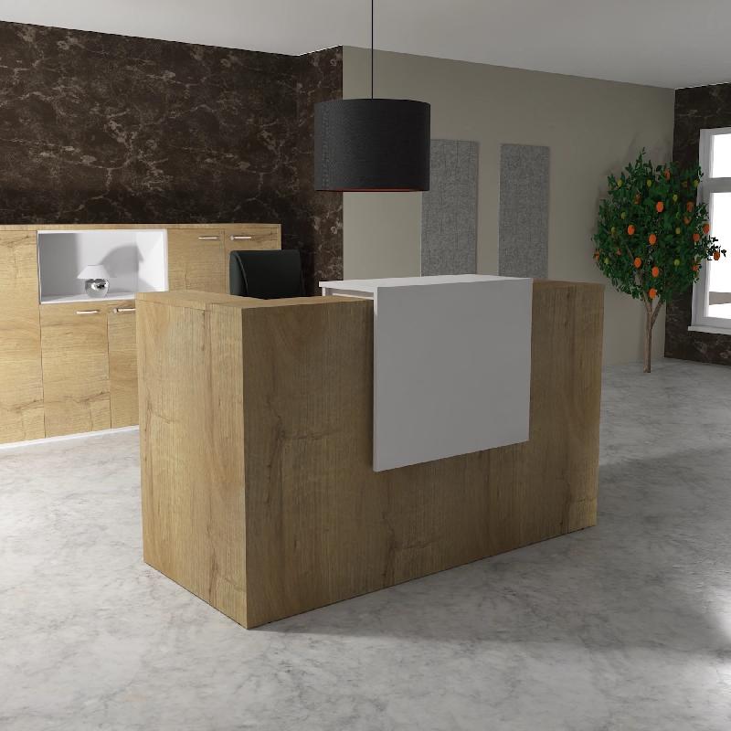 Comptoir d'accueil Delta First avec réhausse - Mobel Linea. - 164, Blanc mat, Chêne veiné_0