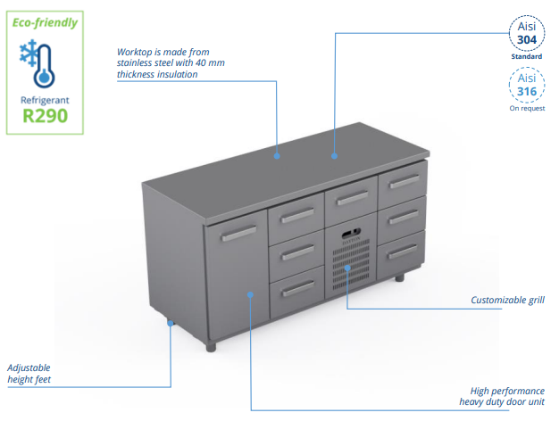 Comptoir réfrigéré en acier inoxydable - 1600 × 660 × 900 mm - CST-16-1303_0