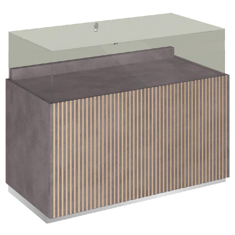 Comptoir T01 vitrine 4 Faces et MDF naturel+béton - 120x60x93cm_0