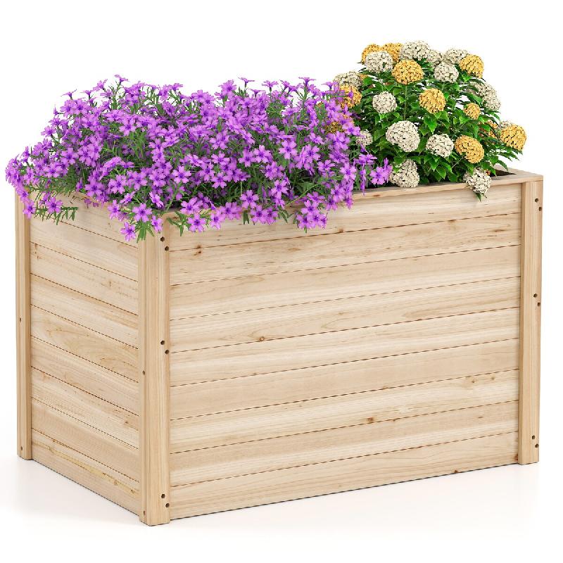 COSTWAY Bac surélevé en bois, profond, à fond ouvert, pour herbes, rectangulaire 120x120x63 cm. - marron Bois massif SF6641_0