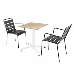 Oviala Business Ensemble table de terrasse stratifié chêne clair et 2 fauteuils gris - gris métal 110741_0