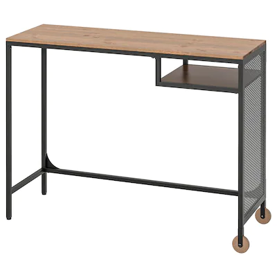 Fjällbo - table ordinateur portable - bois massif et de métal - noir : 100x36 cm_0