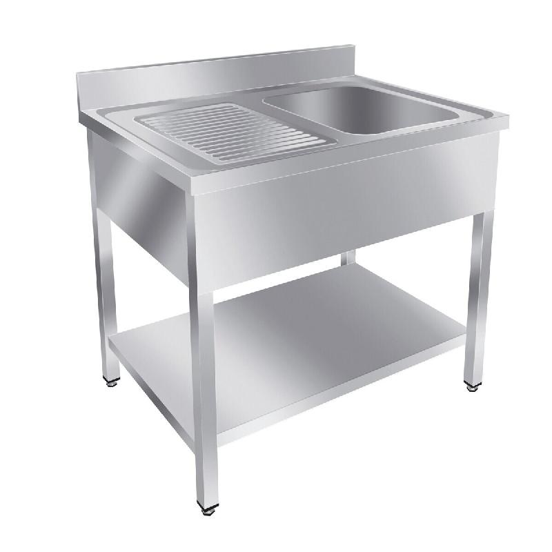 GastroHero Table de lavage Basic 10x6 avec 1 cuve à droite, dosseret et étagère inférieure - inox SPT-BASIC10X6R_0