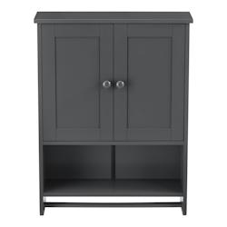 Helloshop26 - Armoire salle de bains meuble de rangement placard mural avec porte-serviettes 2 portes MDF 65 cm gris 03_0005926 - 3000697399781_0