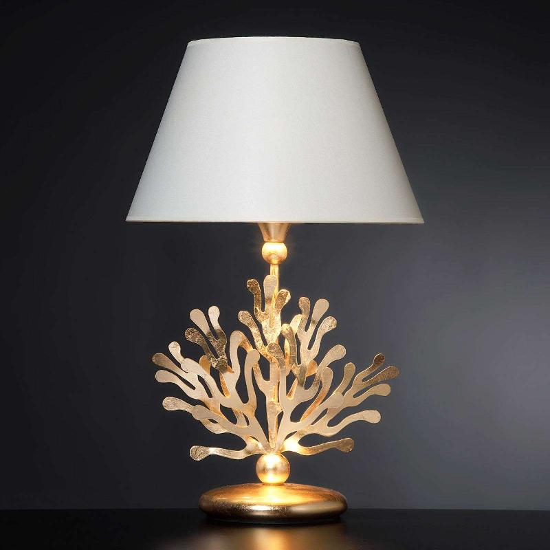 FERRO LUCE LAMPE À POSER EN TISSU CORAL AVEC FEUILLE D\'OR
