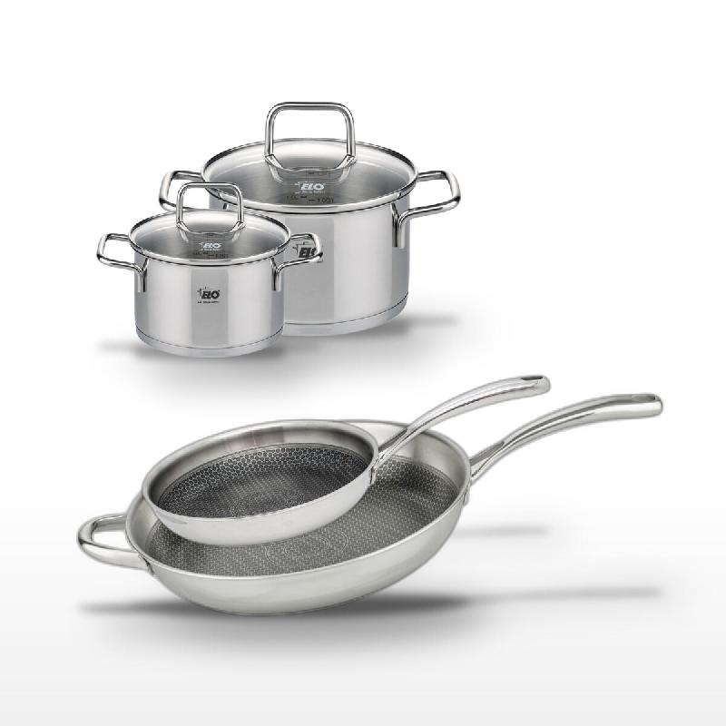 Lot Poêles 28/32cm & Faitouts 12/16cm Elo Relief Evolution - gris inox 3176239955149_0