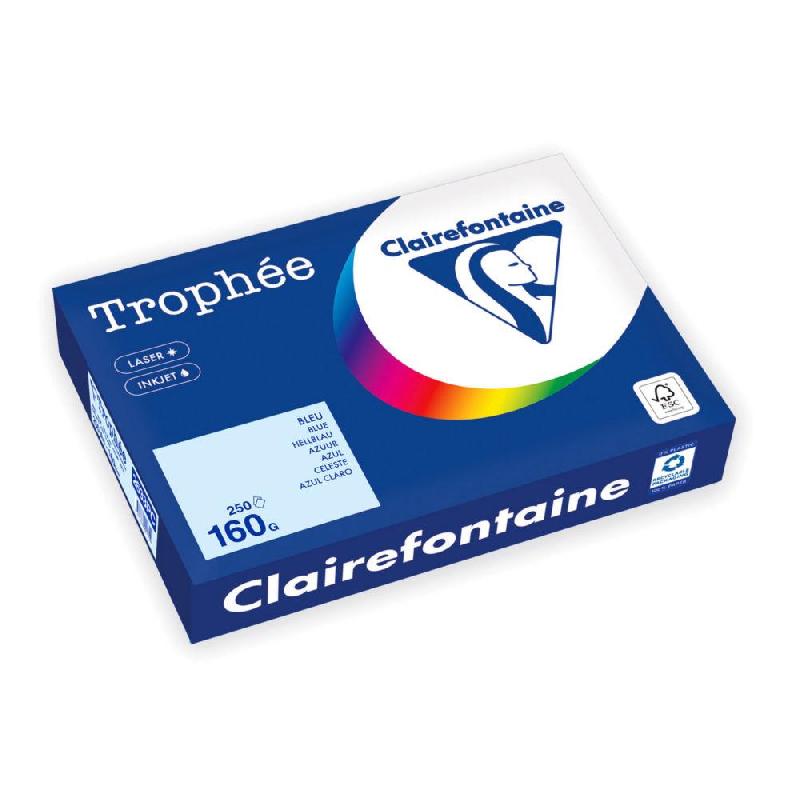 PAPIER COULEUR CLAIREFONTAINE A4 TROPHEE PASTEL BLEU 160G - RAMETTE DE 250 FEUILLES