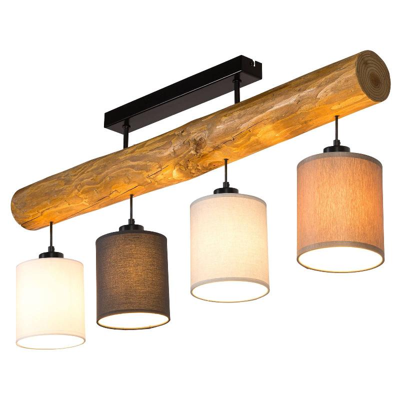 BRITOP PLAFONNIER SACHIKO, BARRES BOIS, 4 ABAT-JOUR TISSU
