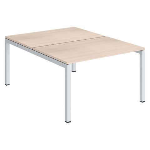 PÔLE 2 BUREAUX DROITS ARKO L 120 X P 168 CM PLATEAUX CHÊNE CLAIR PIÈTEMENT MÉTAL BLANC