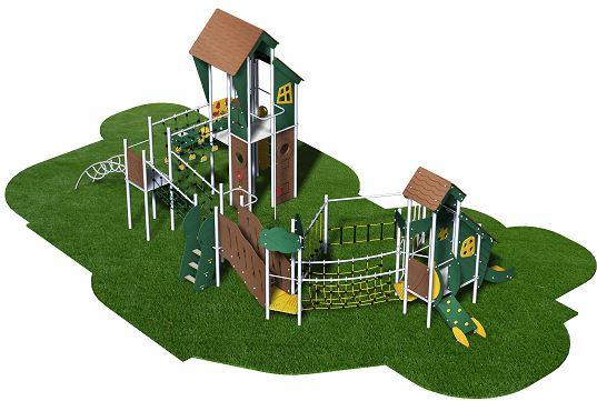 Structure de jeux 4 tours - Gamme Terra - TE41805I - 6 tours, toboggans et ponts de corde_0