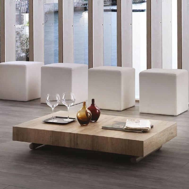 Table basse relevable extensible BLOCK Design - Rouvre noué - Piétement taupe - 80 x 120 cm - Transformable en table de repas_0