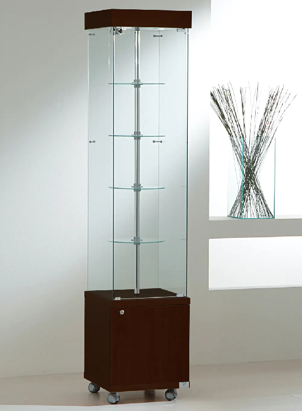 Vitrine tournante avec rangement 4/18GMVA - verre trempé - wengé - 40x40x187 cm_0