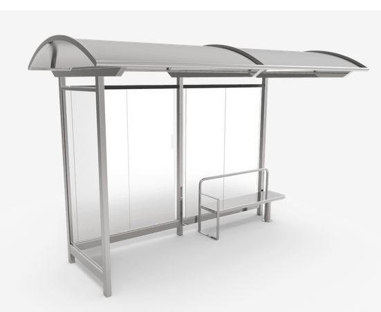 Abribus Iris MA02 - acier inoxydable AISI-304 poli brillant - toit en polycarbonate et verre de sécurité_0
