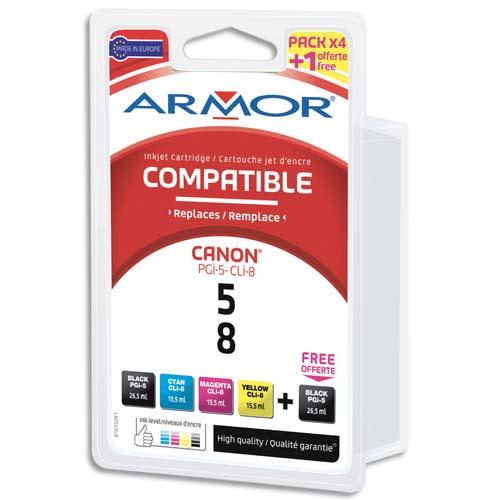 Pack cartouches d'encre Armor 4+1 Canon - Compatibilité Canon Pixma (1 x PGI5 Free) - Référence B10152R1_0