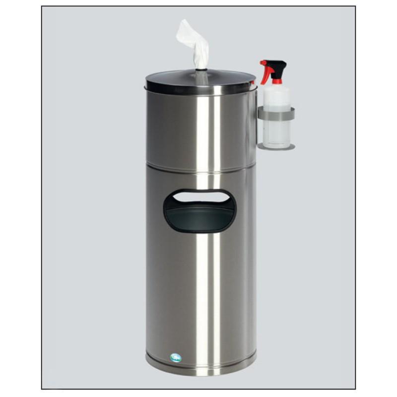 Borne de désinfection avec dévidoir de papier, porte-bouteille et seau - Station d'hygiène tout-en-un en acier_0