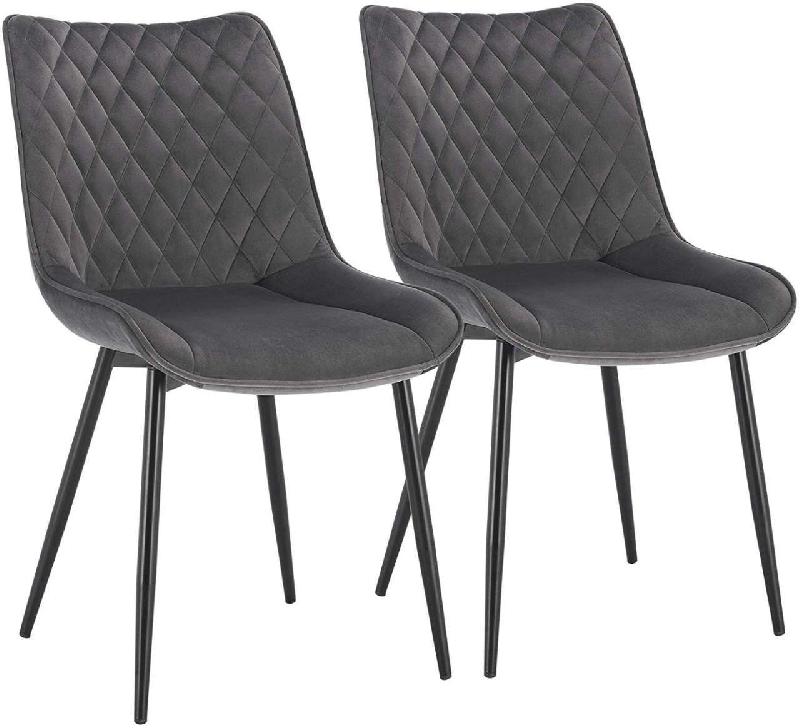 Chaises de cuisine 2 pièces en velours gris foncé - cadre en métal, 19_0000412_0
