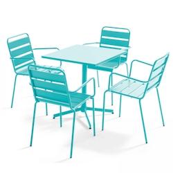 Oviala Business Ensemble table de terrasse et 4 fauteuils en métal turquoise - Oviala - bleu acier 109195_0