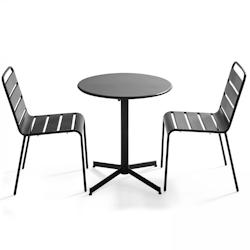 Oviala Business - Ensemble table de terrasse ronde rabattable et 2 chaises empilables en acier thermolaqué gris - PALAVAS - 106887_0
