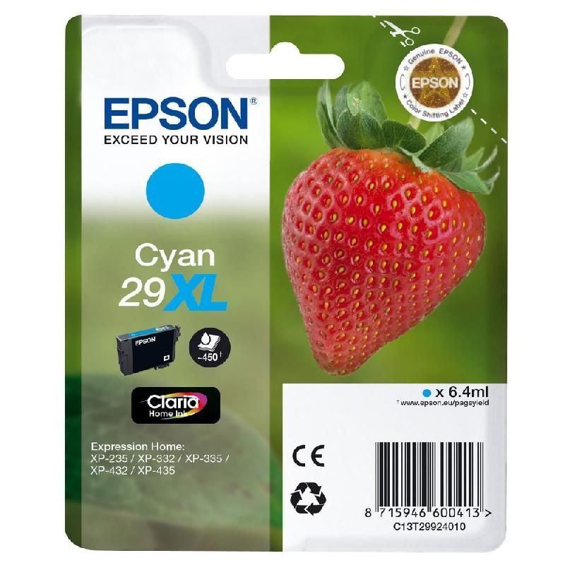 EPSON CARTOUCHE D'ENCRE FRAISE 29XL (C13T29924010) - CLARIA HOME INK - GRANDE CAPACITÉ - COULEUR: CYAN