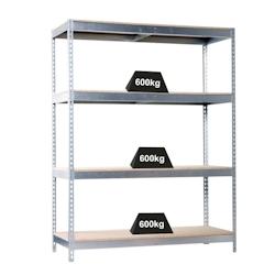 PROREGAL Étagère pour charges lourdes WOOD BEAST FOUR | HxLxP 200x180x60cm | 4 niveaux | Charge du compartiment 600kg | Galvanisé - argenté métal_0