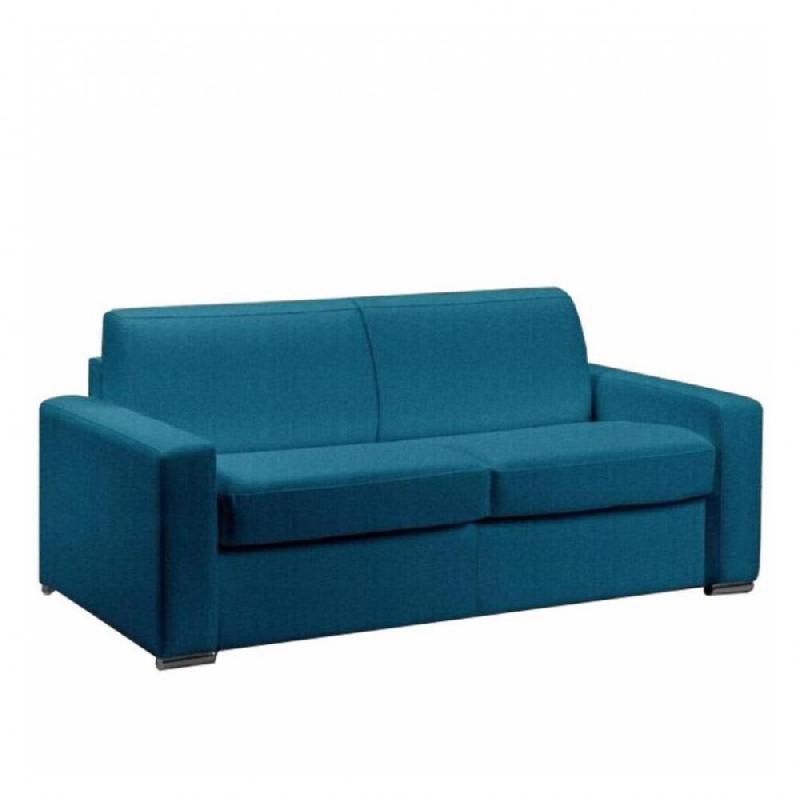Canapé convertible express MASTER 140 cm - Matelas 18 cm - Tissu velours bleu paon_0