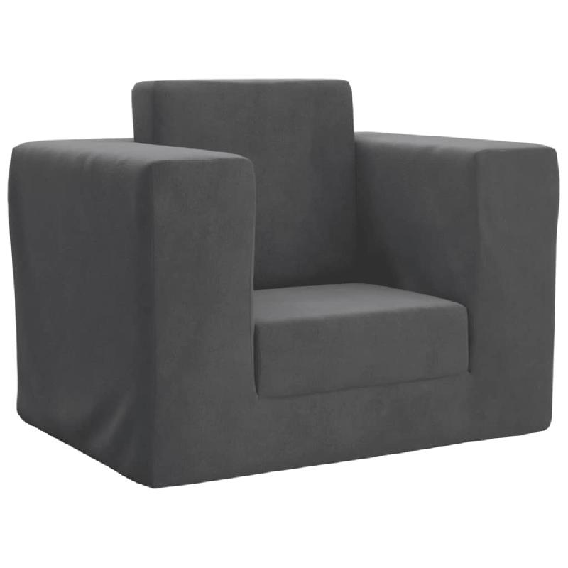 Canapé pour enfants - peluche douce anthracite - housse amovible et convertible en mini canapé-lit_0