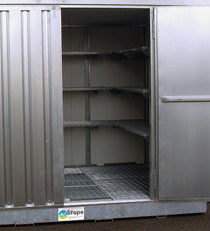 Conteneur de stockage pour déchets industriels et ménagers spéciaux (DMS) - BUNG2MIPF - acier galvanisé avec rétention intégrée de 374L_0