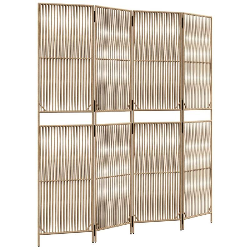 Décoshop26 - Paravent séparateur de pièce cloison 4 panneaux en résine tressée beige et acier DEC030830 - beige 3000258143341_0